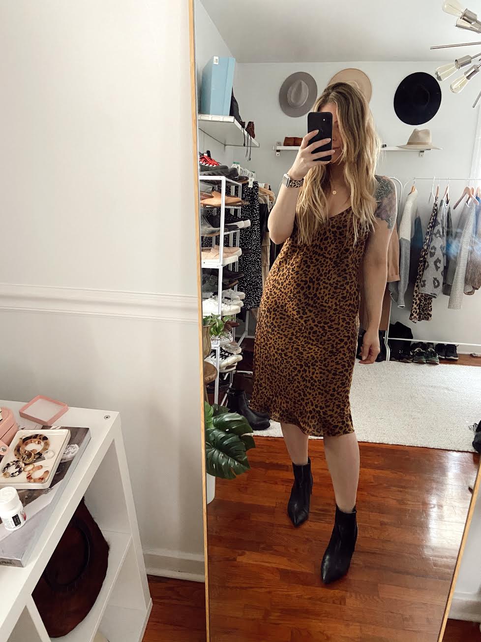 leopard print satin slip dress